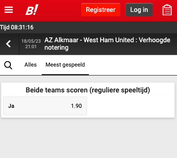 Bingoal verhoogde notering AZ - West Ham United 
