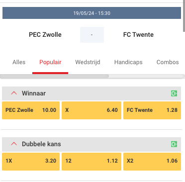 PEC Zwolle - FC Twente Eredivisie odds 19-05-2024