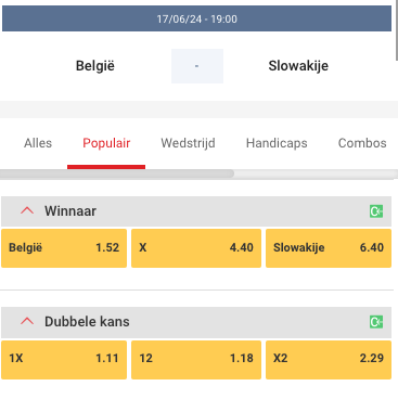 Odds belgie slowakije Ek 2024