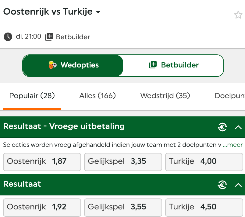 Oostenrijk - Turkije odds 02-07-2024