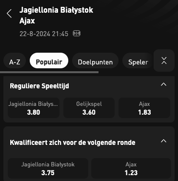 Jagiellonia Białystok - Ajax odds Europa League