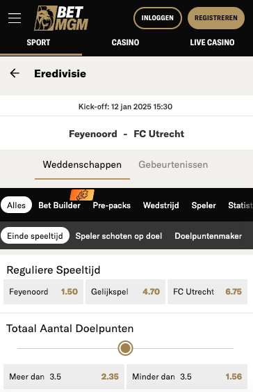 BetMGM Odds bij Feyenoord - FC Utrehct
