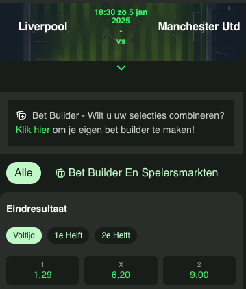 Wedden op Liverpool Manchester United 05-01-2025 odds